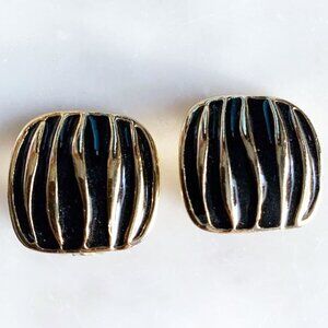 Vintage Black and Gold Clip On Earrings by Weekenders